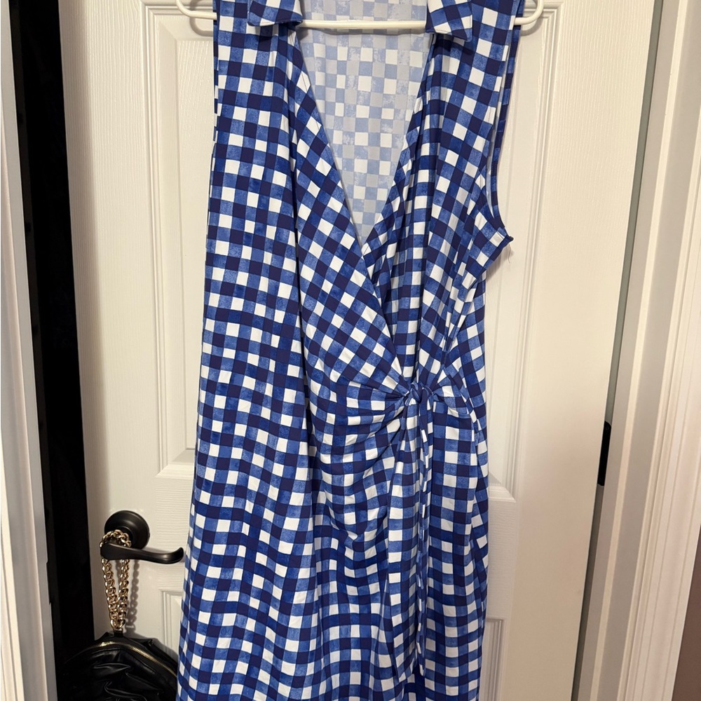 Talbots Navy and White Checkered Midi Dress